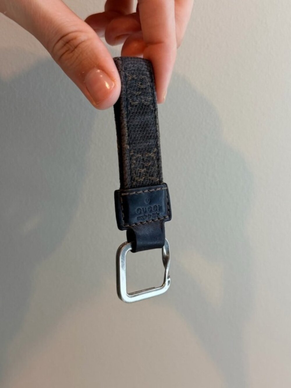 Authentic Gucci GG Canvas Leather Loop Keychain